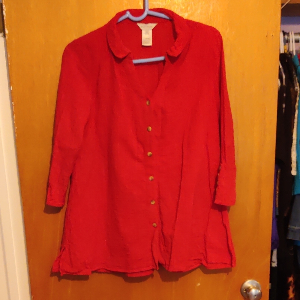 Multiples Bold Red Cotton Blouse